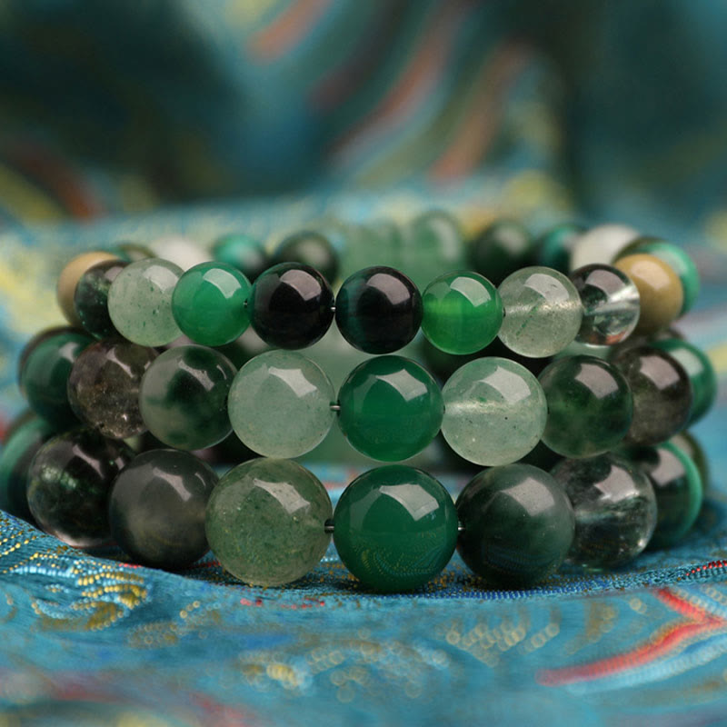 Wear Fengshui Five Elements Various Agate Crystal Green Strawberry Quartz Moss Agate Green Phantom Luck Bracelet