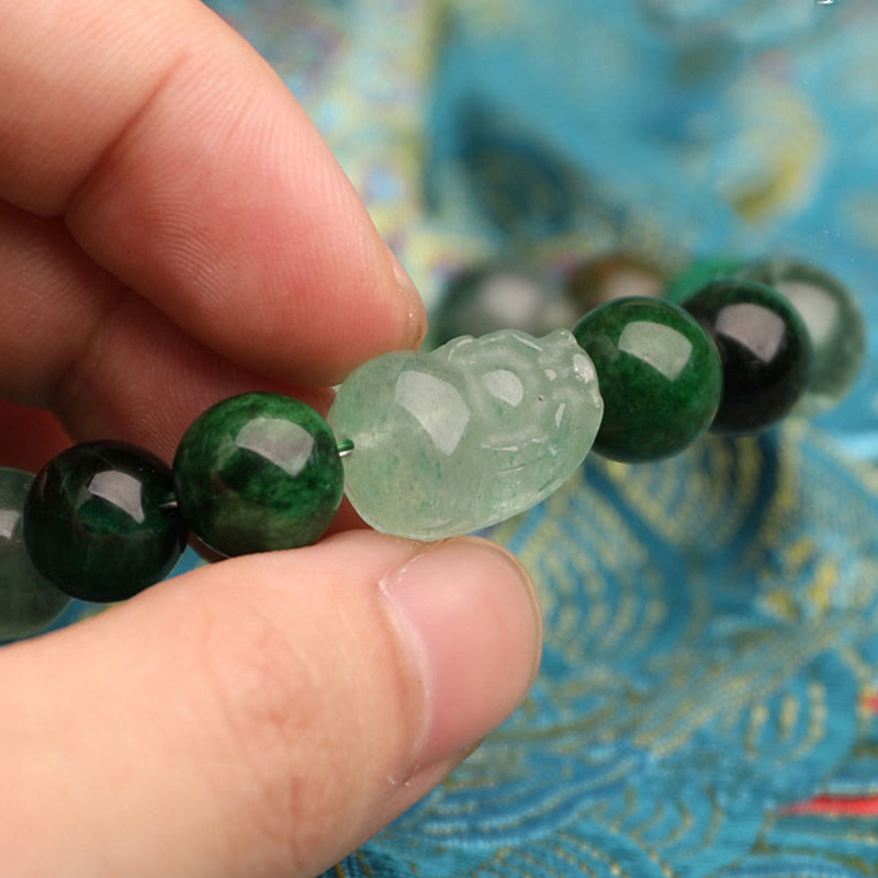Wear Fengshui Five Elements Various Agate Crystal Green Strawberry Quartz Moss Agate Green Phantom Luck Bracelet