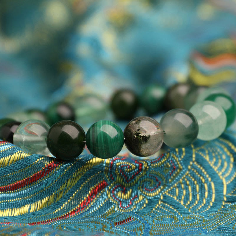 Wear Fengshui Five Elements Various Agate Crystal Green Strawberry Quartz Moss Agate Green Phantom Luck Bracelet