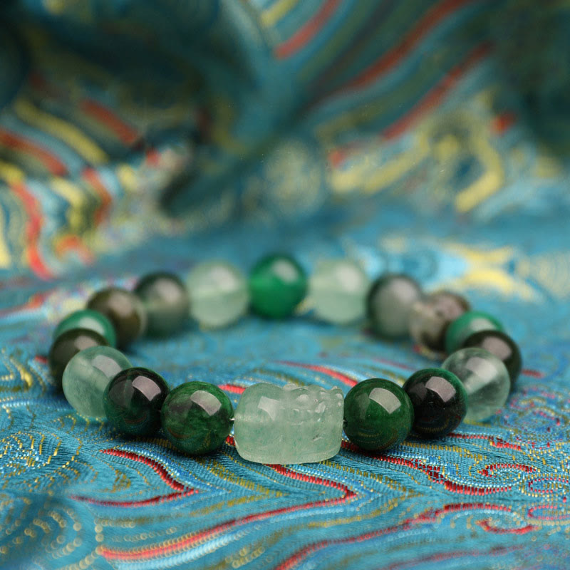 Wear Fengshui Five Elements Various Agate Crystal Green Strawberry Quartz Moss Agate Green Phantom Luck Bracelet