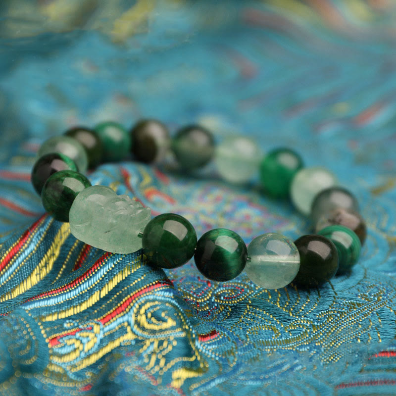 Wear Fengshui Five Elements Various Agate Crystal Green Strawberry Quartz Moss Agate Green Phantom Luck Bracelet