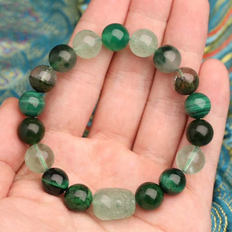Wear Fengshui Five Elements Various Agate Crystal Green Strawberry Quartz Moss Agate Green Phantom Luck Bracelet