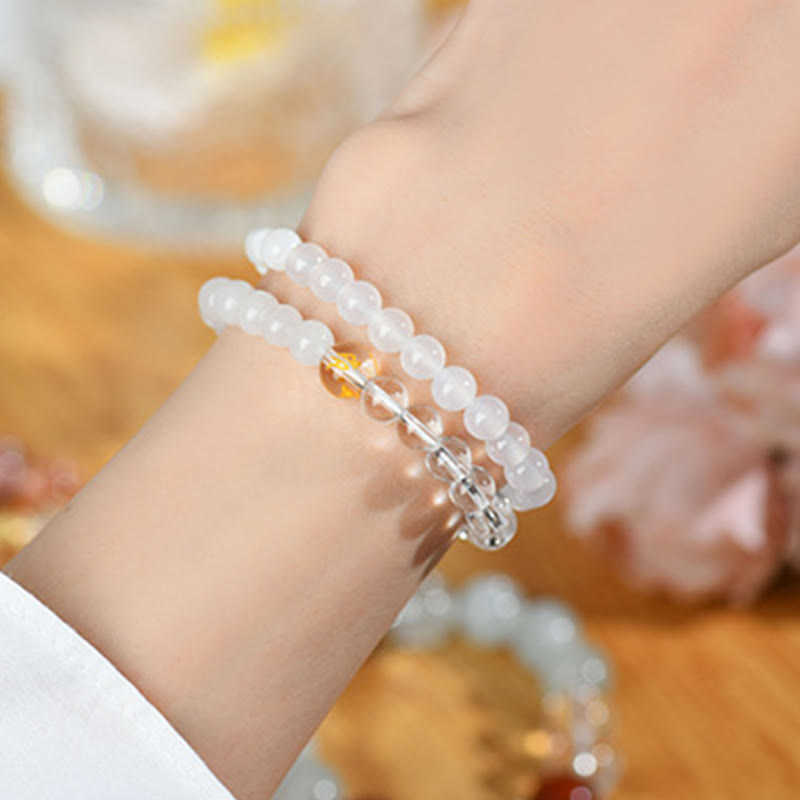 Wear FengShui Five Elements Various Agate Crystal Chalcedony White Crystal White Agate Luck Bracelet