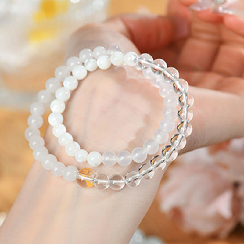 Wear FengShui Five Elements Various Agate Crystal Chalcedony White Crystal White Agate Luck Bracelet