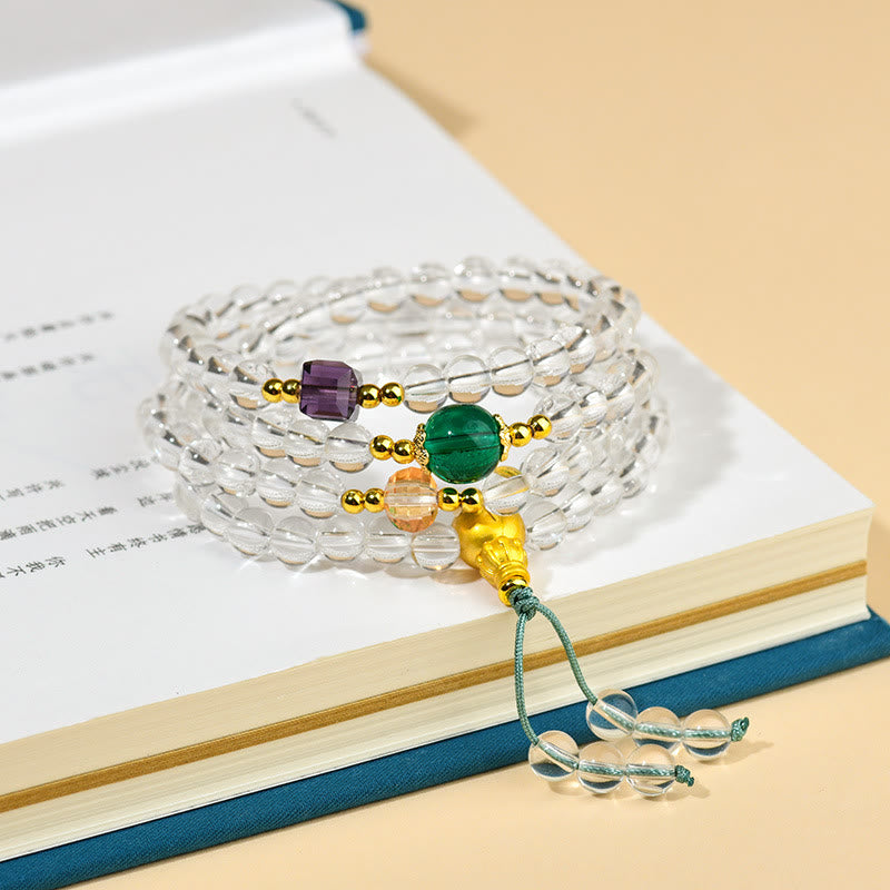 Wear FengShui 108 Mala Beads White Crystal Clarity Bracelet