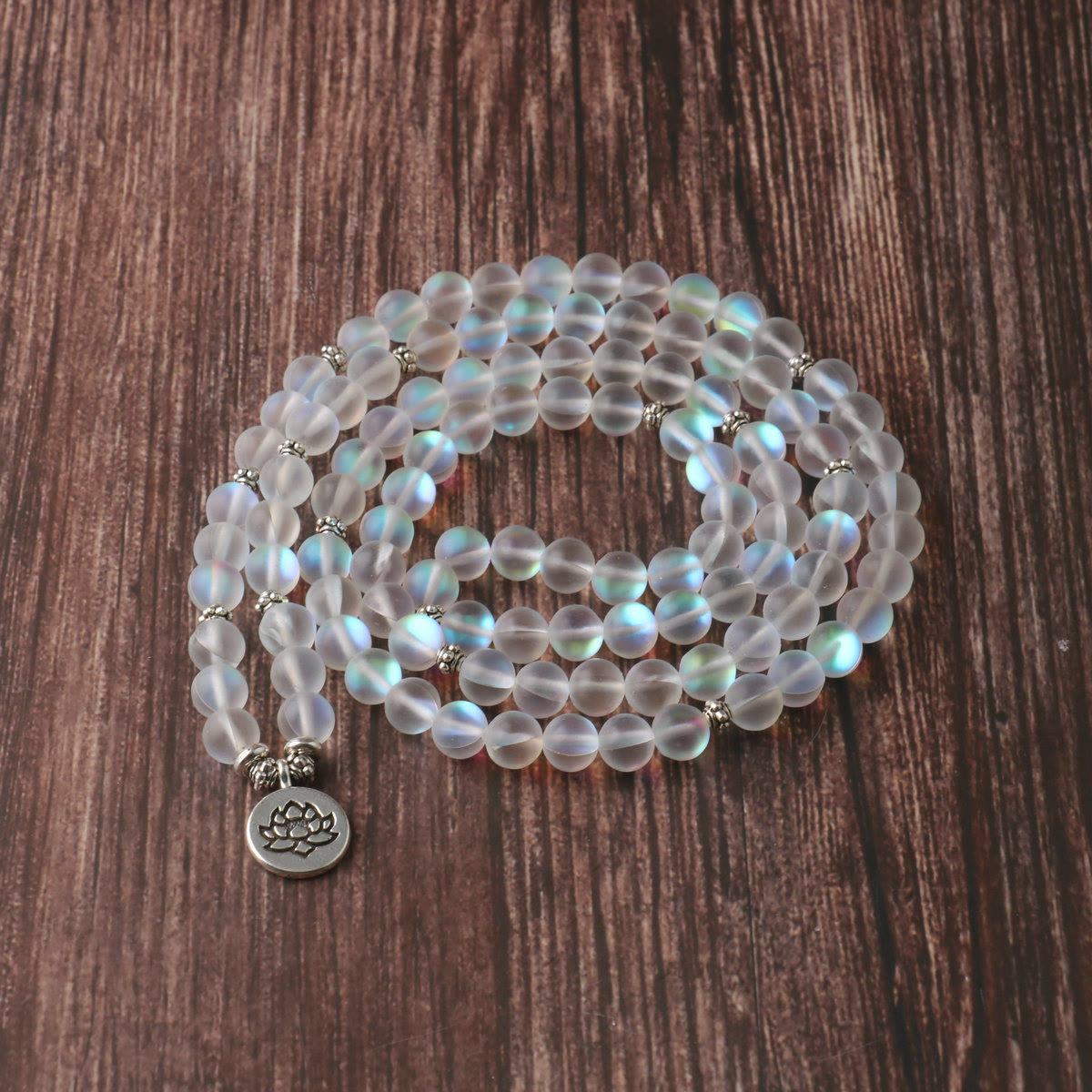 Wear FengShui 108 Mala Beads Glitter Stone Lotus Enlightenment Bracelet
