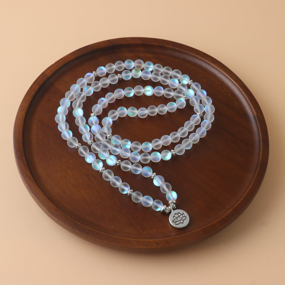 Wear FengShui 108 Mala Beads Glitter Stone Lotus Enlightenment Bracelet