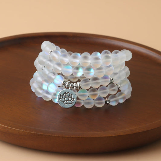 Wear FengShui 108 Mala Beads Glitter Stone Lotus Enlightenment Bracelet