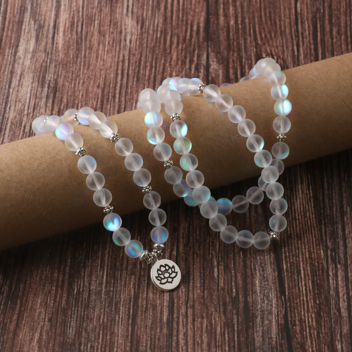 Wear FengShui 108 Mala Beads Glitter Stone Lotus Enlightenment Bracelet