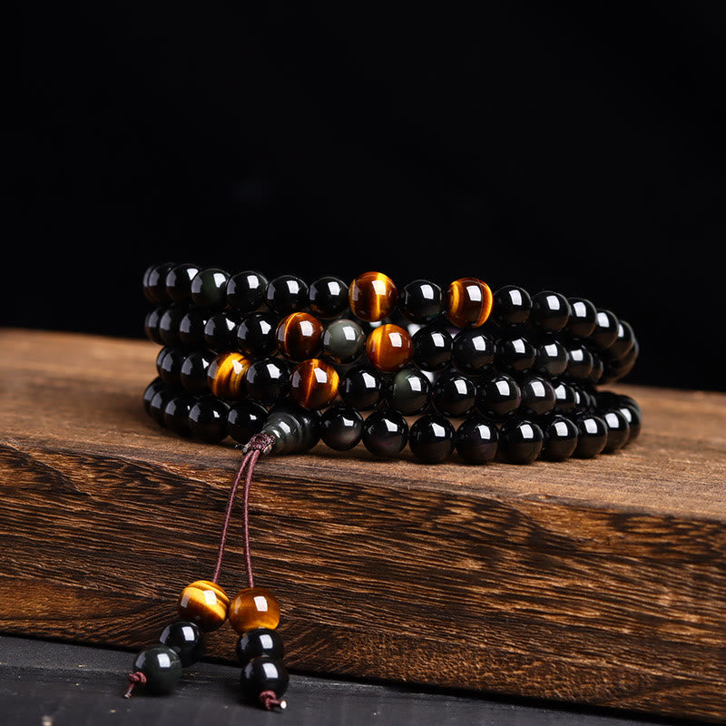 Wear FengShui 108 Mala Beads Black Obsidian lce Obsidian Fulfilment Bracelet