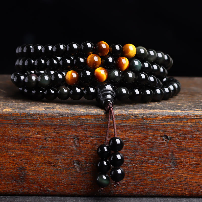 Wear FengShui 108 Mala Beads Black Obsidian lce Obsidian Fulfilment Bracelet