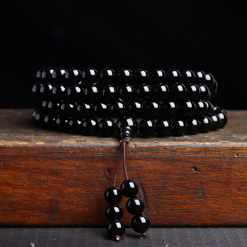 Wear FengShui 108 Mala Beads Black Obsidian lce Obsidian Fulfilment Bracelet