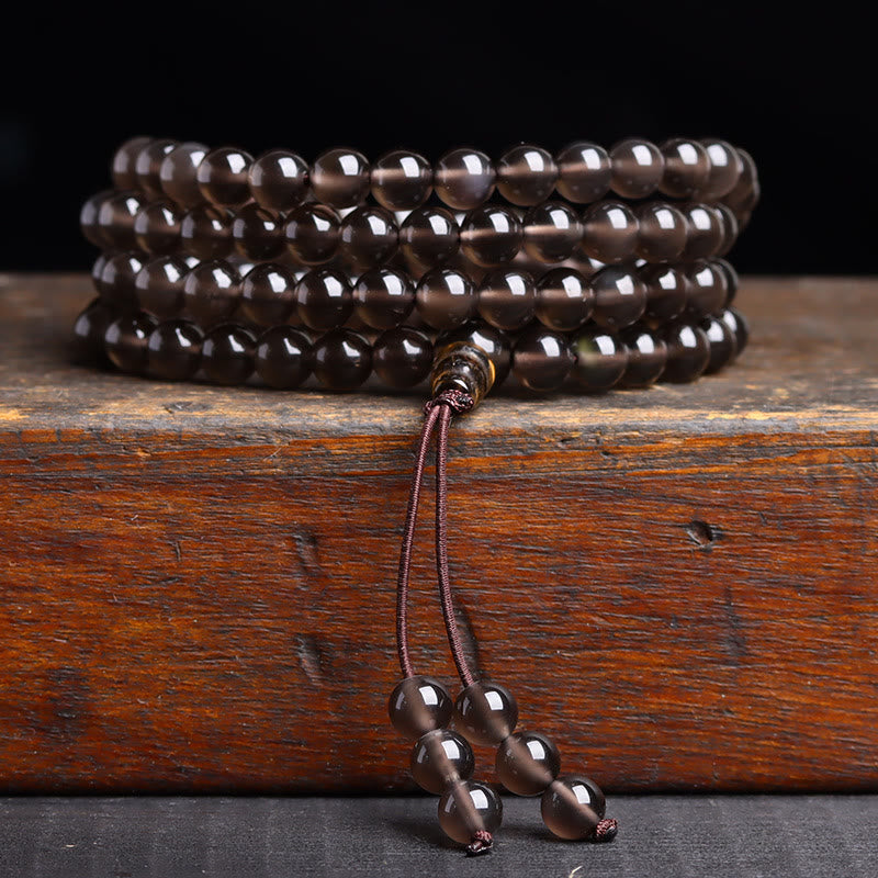 Wear FengShui 108 Mala Beads Black Obsidian lce Obsidian Fulfilment Bracelet