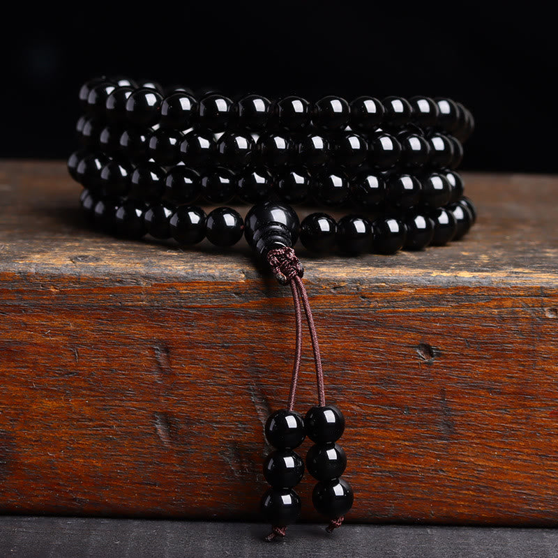 Wear FengShui 108 Mala Beads Black Obsidian lce Obsidian Fulfilment Bracelet