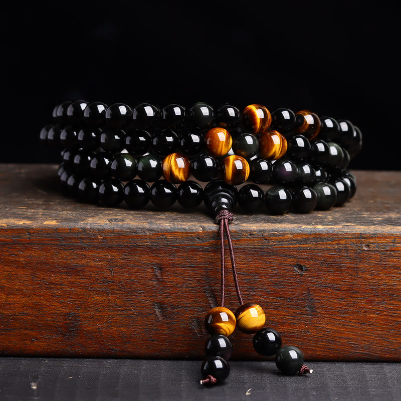 Wear FengShui 108 Mala Beads Black Obsidian lce Obsidian Fulfilment Bracelet