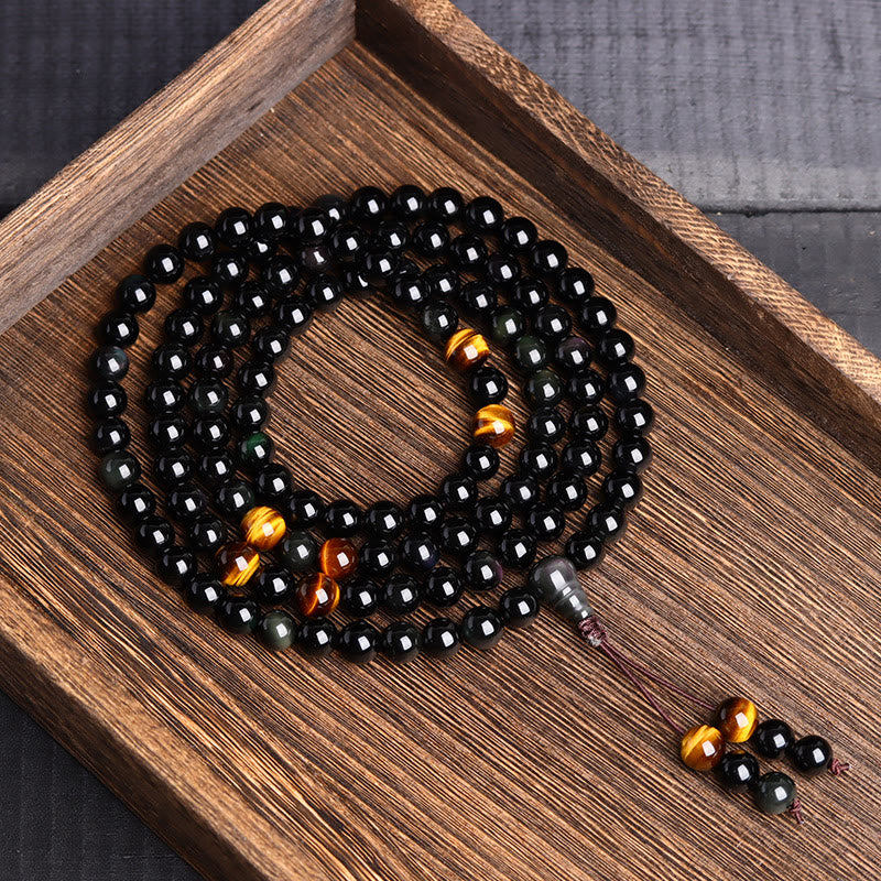 Wear FengShui 108 Mala Beads Black Obsidian lce Obsidian Fulfilment Bracelet