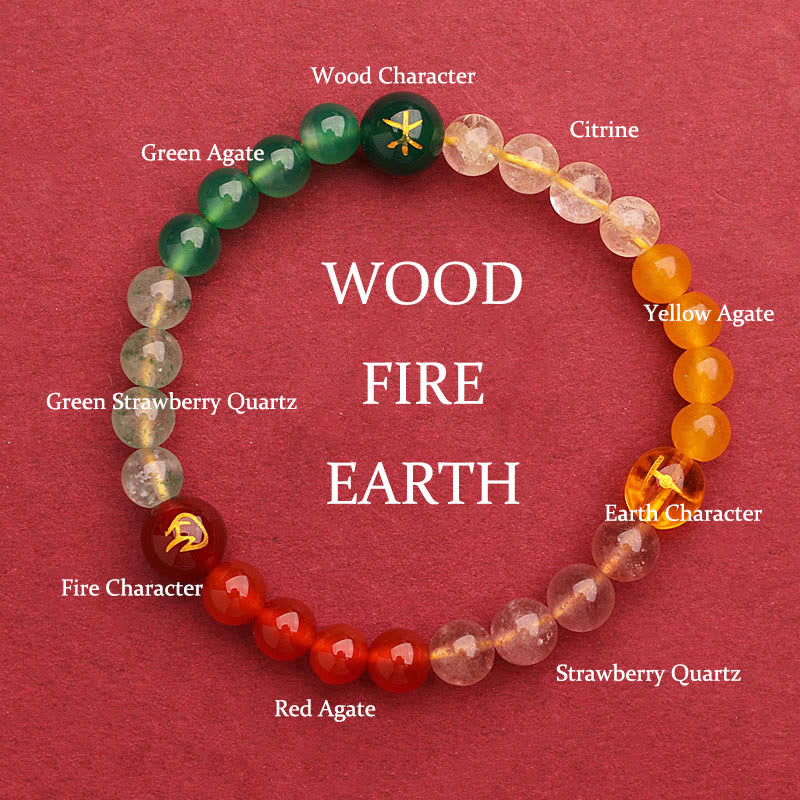 Wear FengShui Five Elements Various Agate Crystal Green Strawberry Quartz Sun Stone Wealth Bracelet