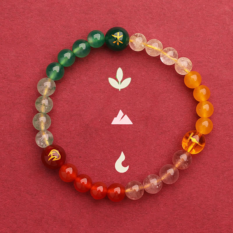 Wear FengShui Five Elements Various Agate Crystal Green Strawberry Quartz Sun Stone Wealth Bracelet
