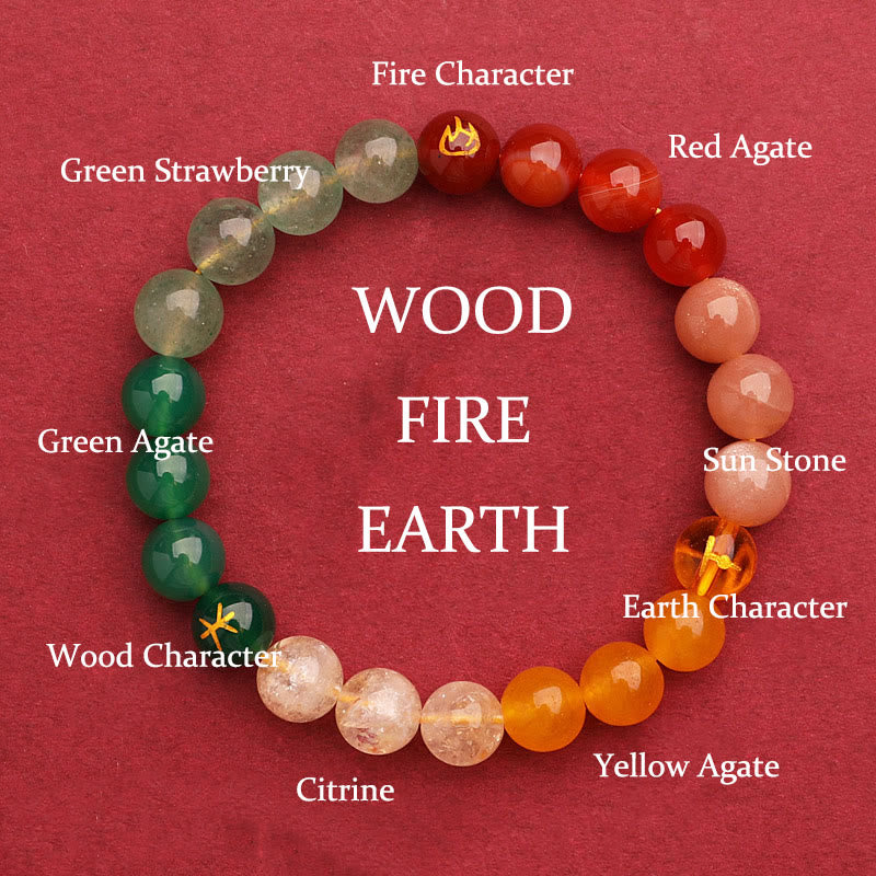 Wear FengShui Five Elements Various Agate Crystal Green Strawberry Quartz Sun Stone Wealth Bracelet
