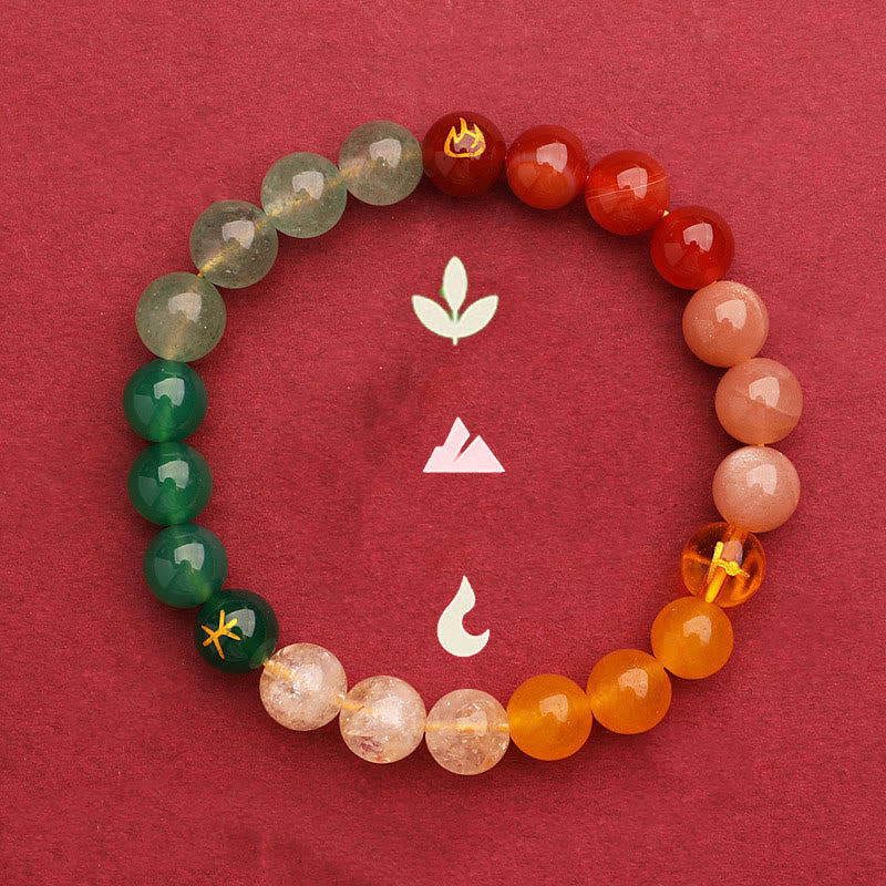 Wear FengShui Five Elements Various Agate Crystal Green Strawberry Quartz Sun Stone Wealth Bracelet