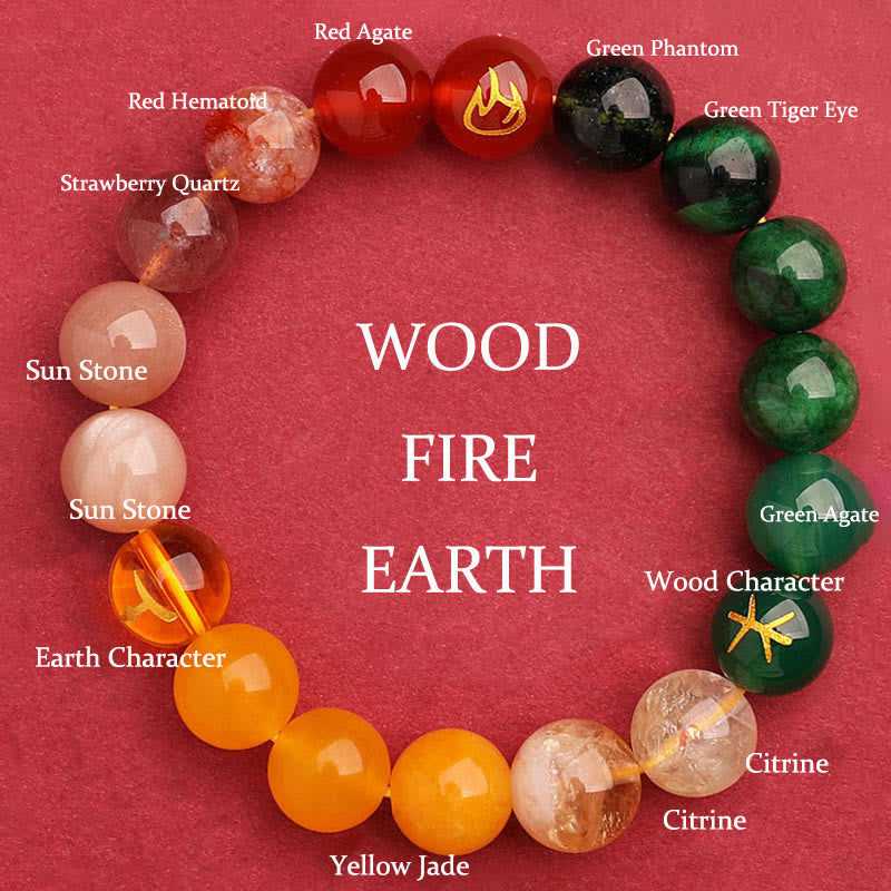 Wear FengShui Five Elements Various Agate Crystal Green Strawberry Quartz Sun Stone Wealth Bracelet