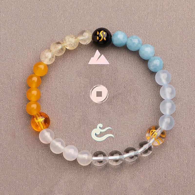 Wear FengShui Five Elements Various Agate Crystal Green Strawberry Quartz Sun Stone Wealth Bracelet