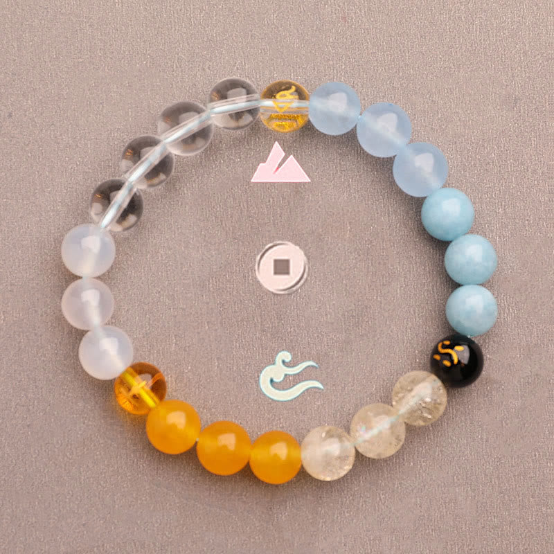 Wear FengShui Five Elements Various Agate Crystal Green Strawberry Quartz Sun Stone Wealth Bracelet