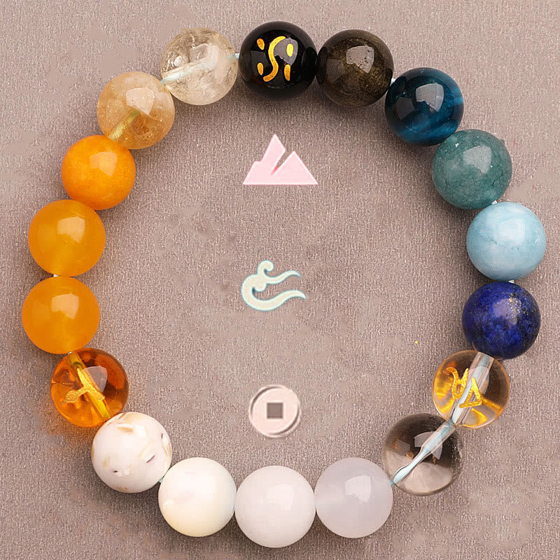 Wear FengShui Five Elements Various Agate Crystal Green Strawberry Quartz Sun Stone Wealth Bracelet