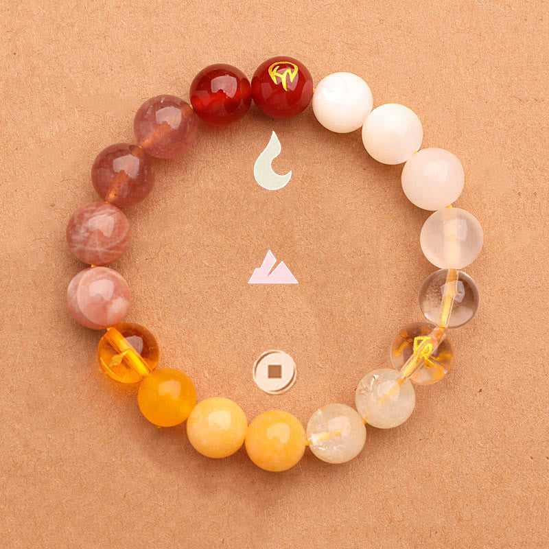 Wear FengShui Five Elements Various Agate Crystal Green Strawberry Quartz Sun Stone Wealth Bracelet