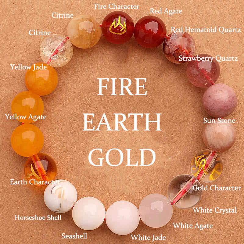 Wear FengShui Five Elements Various Agate Crystal Green Strawberry Quartz Sun Stone Wealth Bracelet
