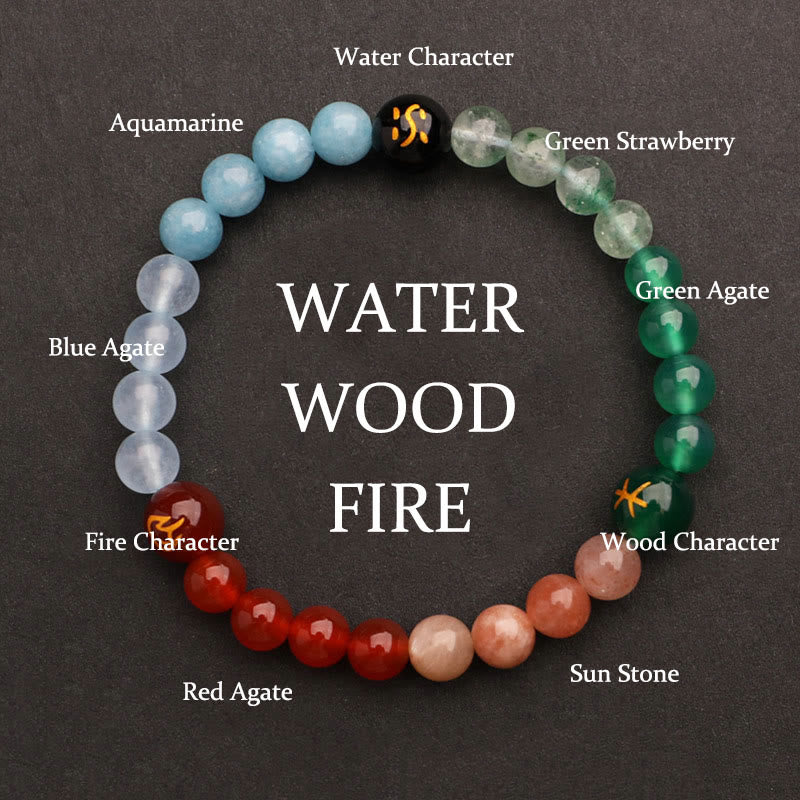 Wear FengShui Five Elements Various Agate Crystal Green Strawberry Quartz Sun Stone Wealth Bracelet