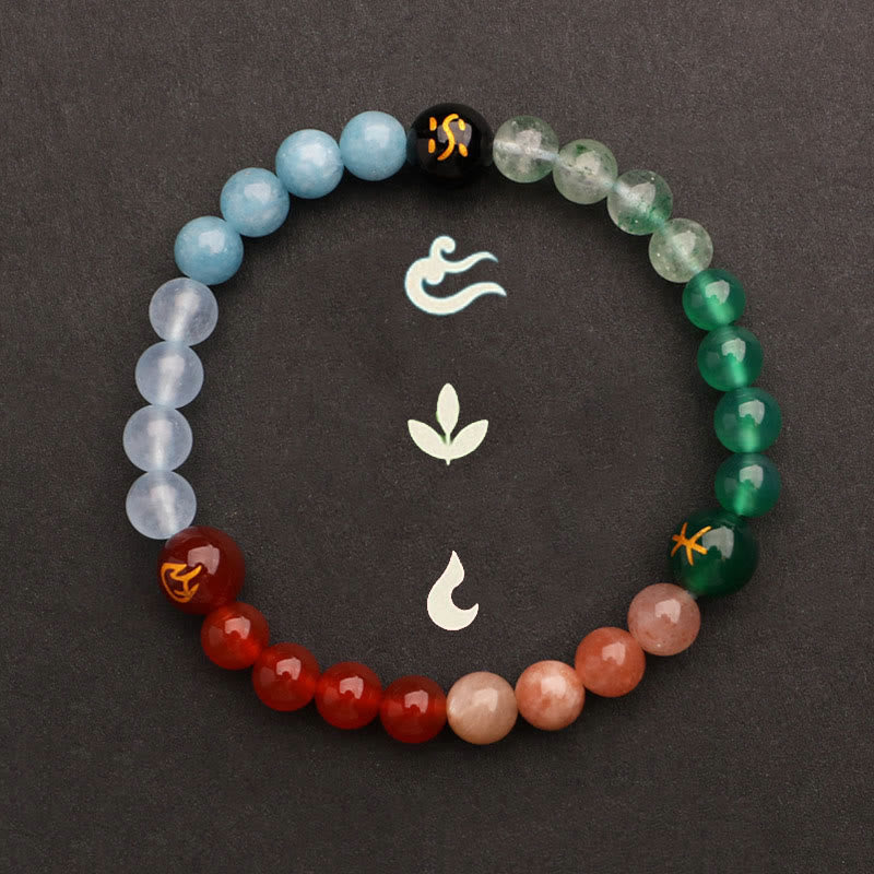 Wear FengShui Five Elements Various Agate Crystal Green Strawberry Quartz Sun Stone Wealth Bracelet