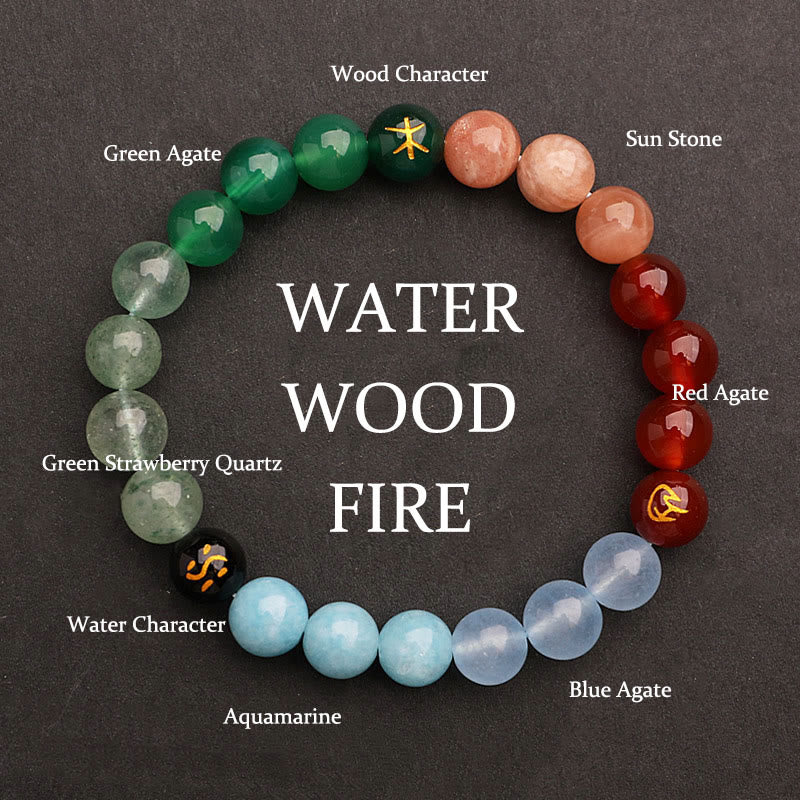 Wear FengShui Five Elements Various Agate Crystal Green Strawberry Quartz Sun Stone Wealth Bracelet
