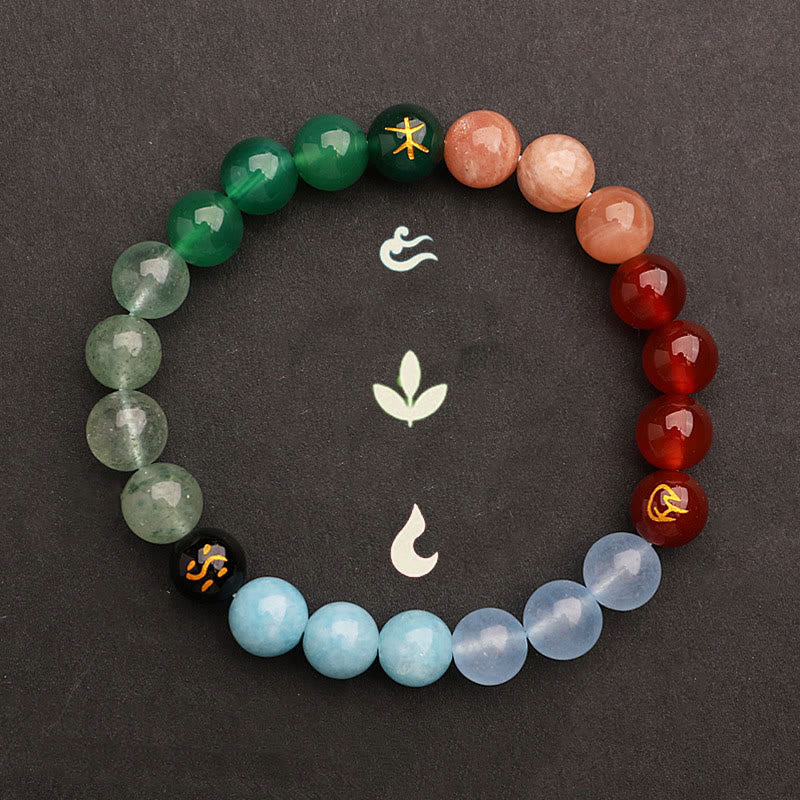 Wear FengShui Five Elements Various Agate Crystal Green Strawberry Quartz Sun Stone Wealth Bracelet