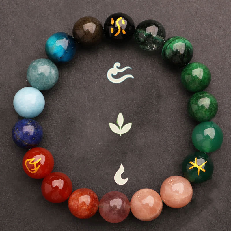 Wear FengShui Five Elements Various Agate Crystal Green Strawberry Quartz Sun Stone Wealth Bracelet