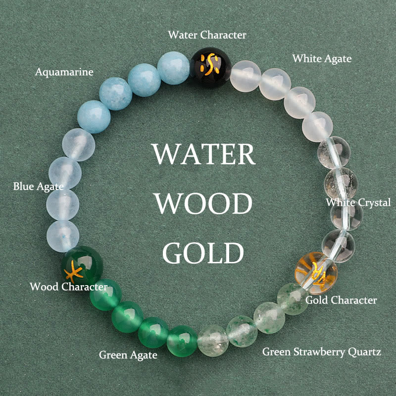 Wear FengShui Five Elements Various Agate Crystal Green Strawberry Quartz Sun Stone Wealth Bracelet