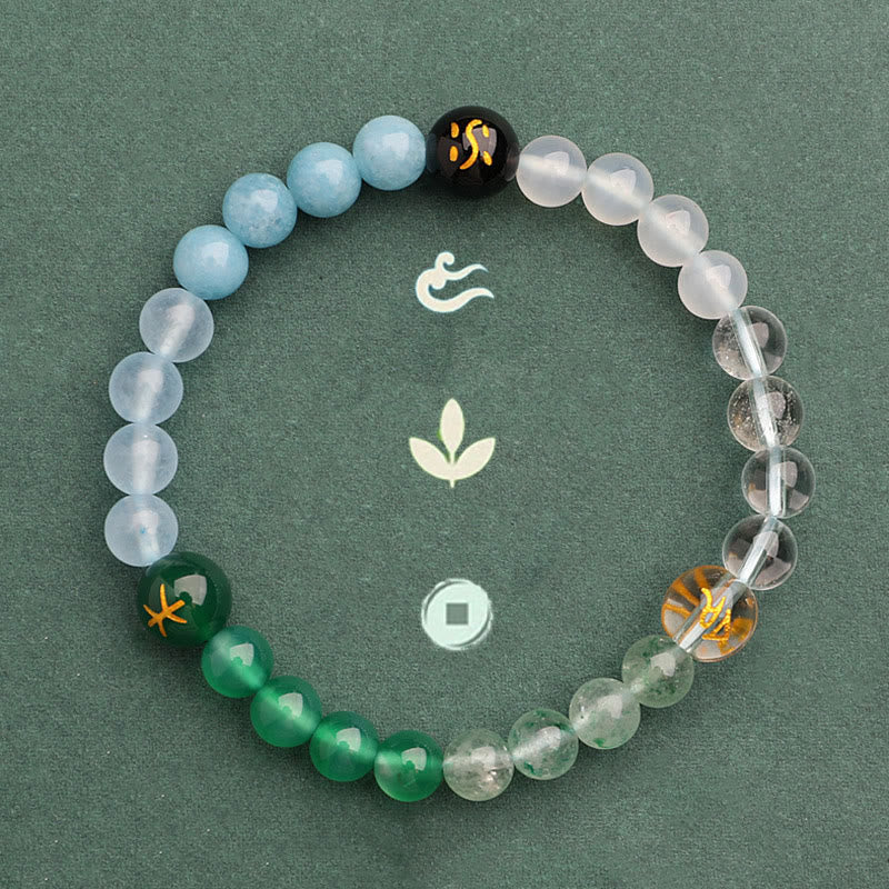 Wear FengShui Five Elements Various Agate Crystal Green Strawberry Quartz Sun Stone Wealth Bracelet
