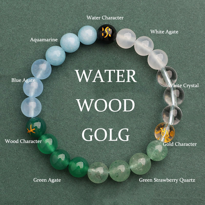 Wear FengShui Five Elements Various Agate Crystal Green Strawberry Quartz Sun Stone Wealth Bracelet