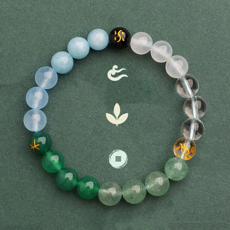 Wear FengShui Five Elements Various Agate Crystal Green Strawberry Quartz Sun Stone Wealth Bracelet