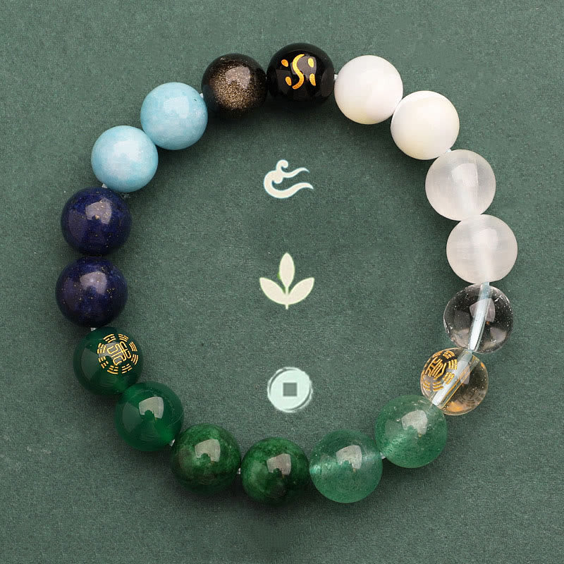 Wear FengShui Five Elements Various Agate Crystal Green Strawberry Quartz Sun Stone Wealth Bracelet
