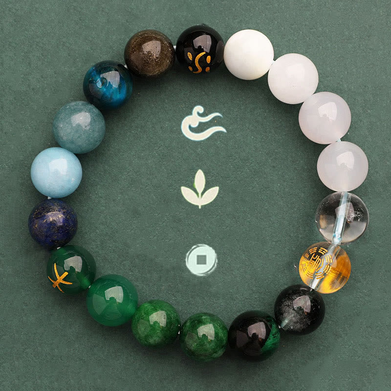 Wear FengShui Five Elements Various Agate Crystal Green Strawberry Quartz Sun Stone Wealth Bracelet