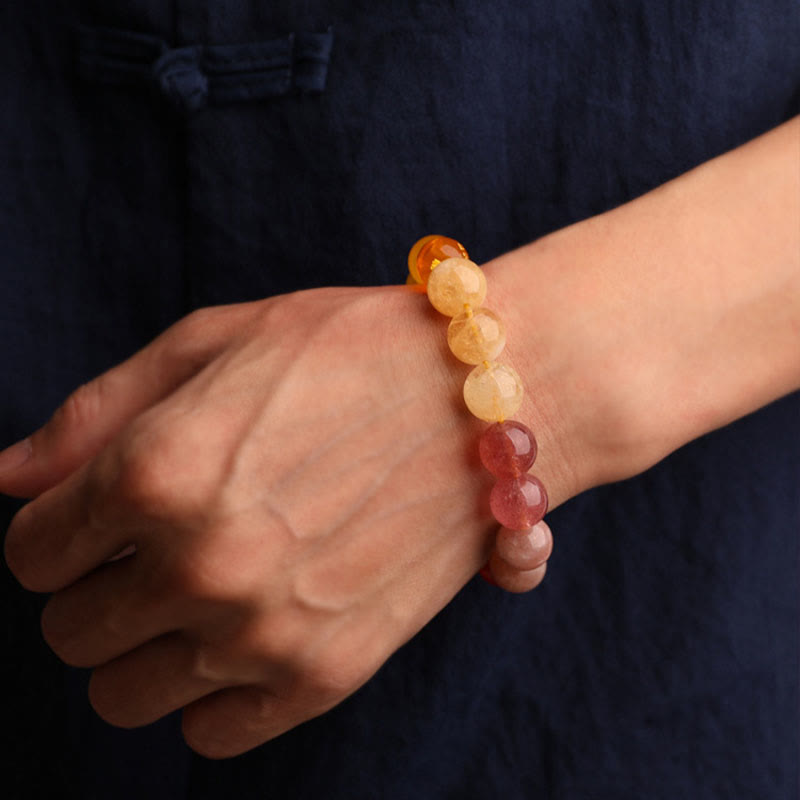 Wear FengShui Five Elements Various Agate Crystal Green Strawberry Quartz Sun Stone Wealth Bracelet