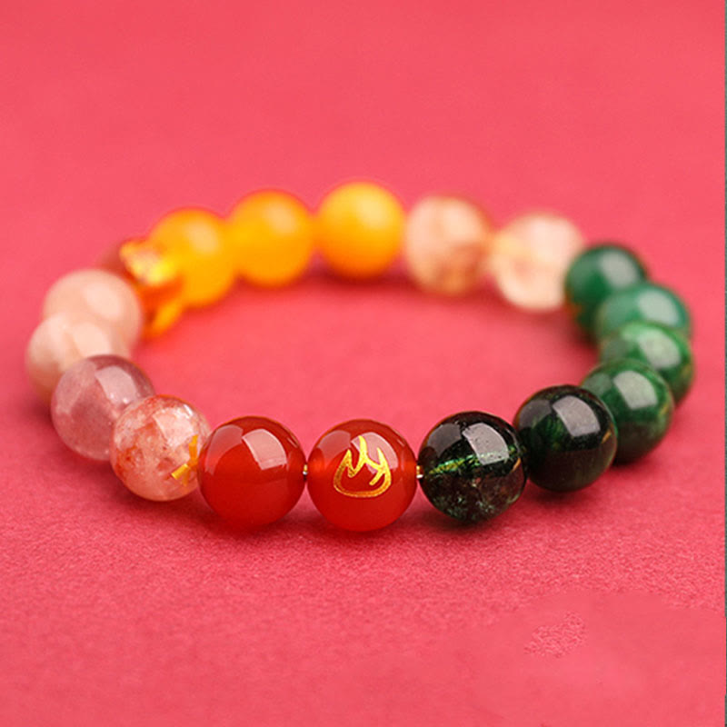 Wear FengShui Five Elements Various Agate Crystal Green Strawberry Quartz Sun Stone Wealth Bracelet