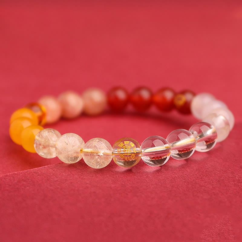 Wear FengShui Five Elements Various Agate Crystal Green Strawberry Quartz Sun Stone Wealth Bracelet