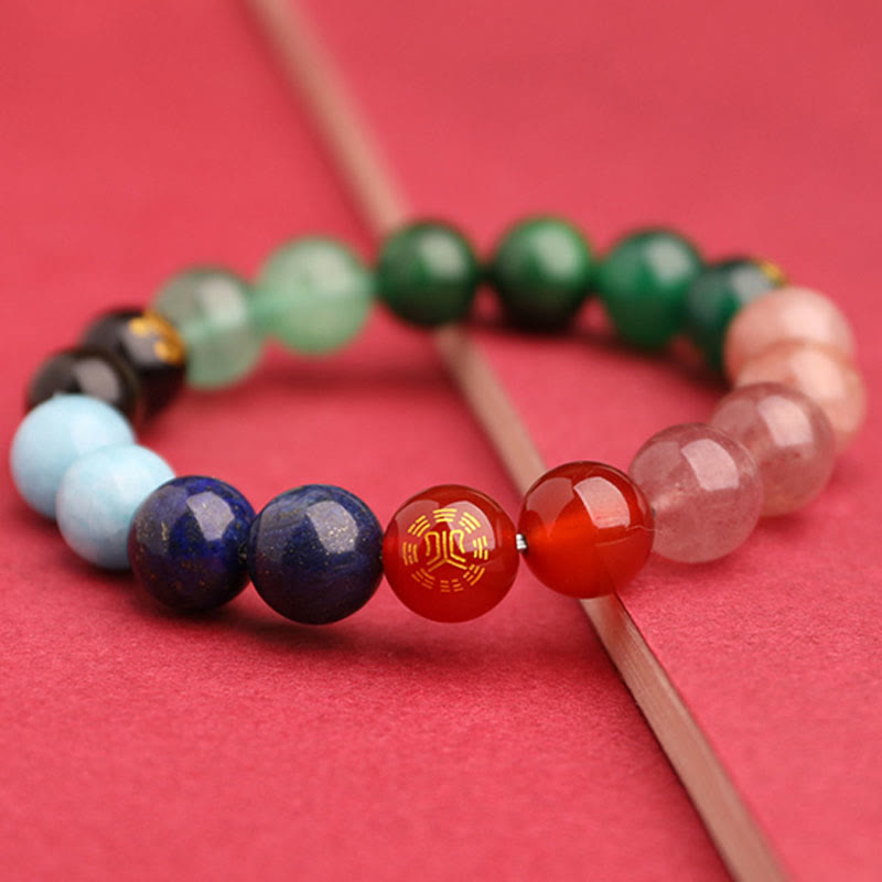 Wear FengShui Five Elements Various Agate Crystal Green Strawberry Quartz Sun Stone Wealth Bracelet