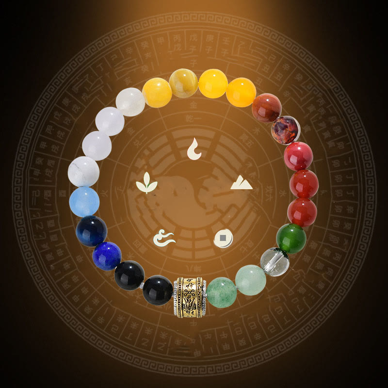 Wear FengShui Five Elements Various Agate Crystal Red Agate Gold Sheen Obsidian Yellow Agate Luck Bracelet