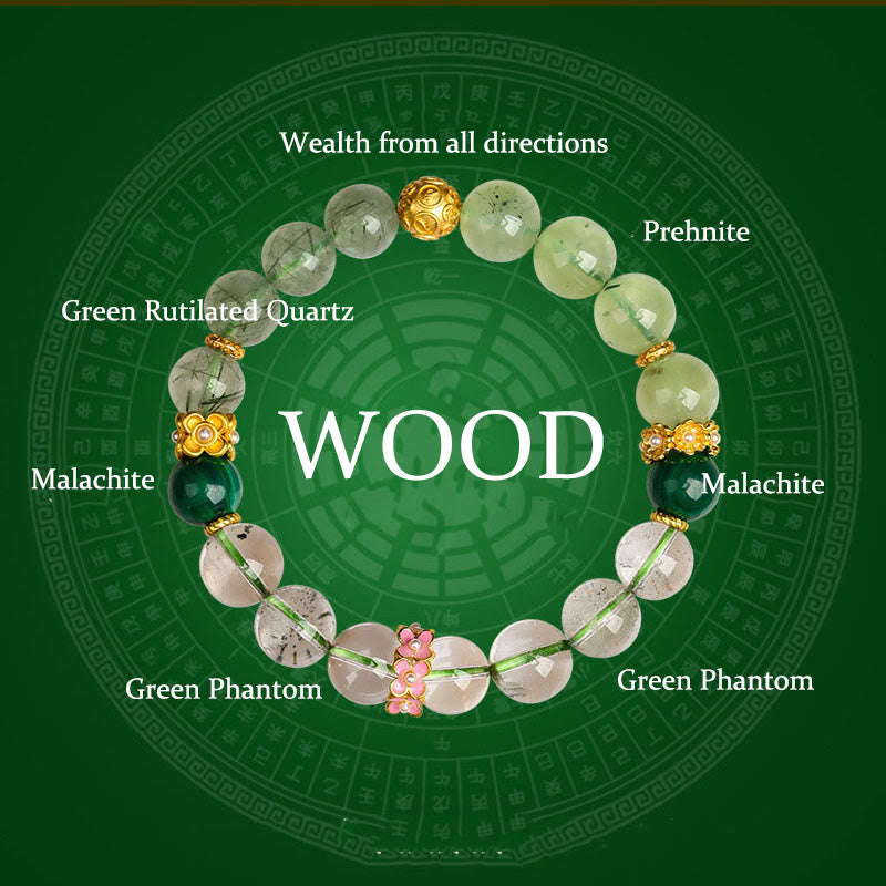 Wear FengShui Five Elements Various Agate Crystal Green Phantom Rutilated Quartz Green Grape Agate Malachite Luck Bracelet