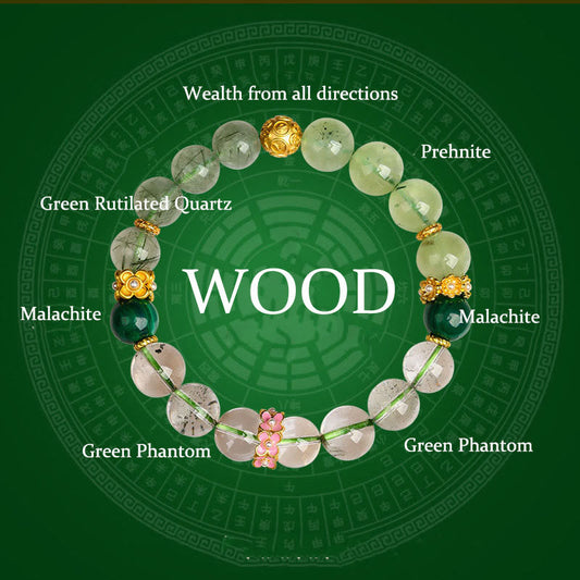 Wear FengShui Five Elements Various Agate Crystal Green Phantom Rutilated Quartz Green Grape Agate Malachite Luck Bracelet