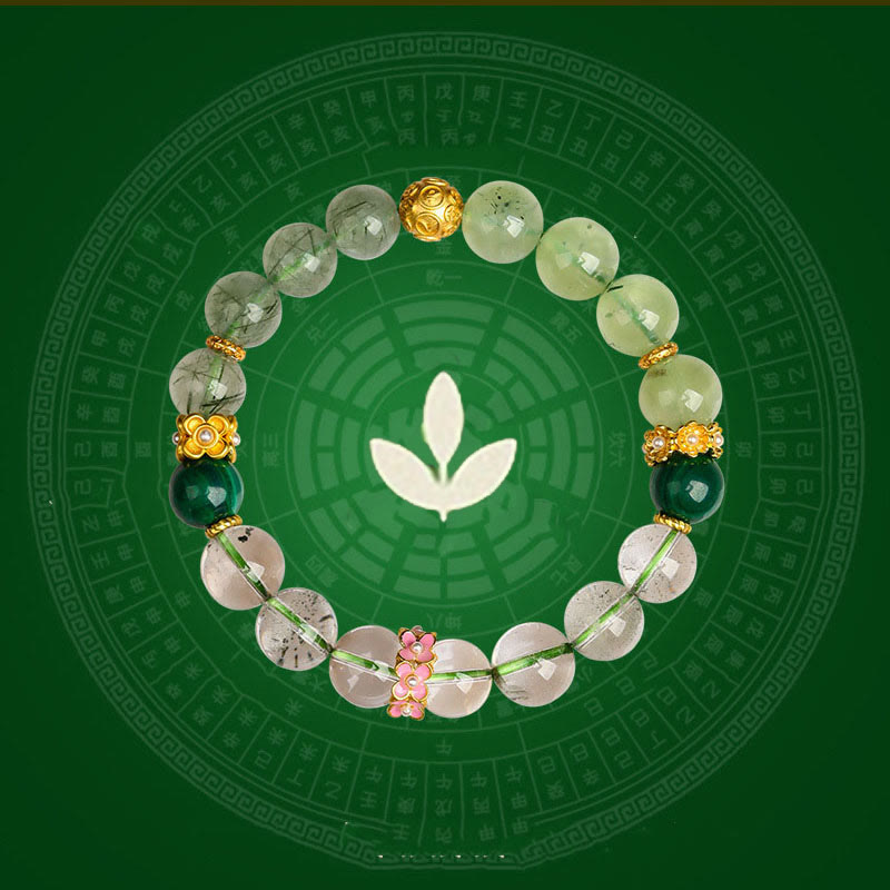 Wear FengShui Five Elements Various Agate Crystal Green Phantom Rutilated Quartz Green Grape Agate Malachite Luck Bracelet