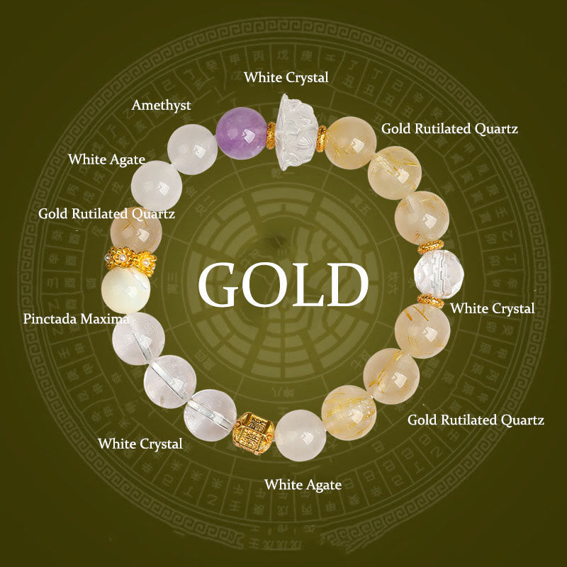 Wear FengShui Five Elements Various Agate Crystal Green Phantom Rutilated Quartz Green Grape Agate Malachite Luck Bracelet